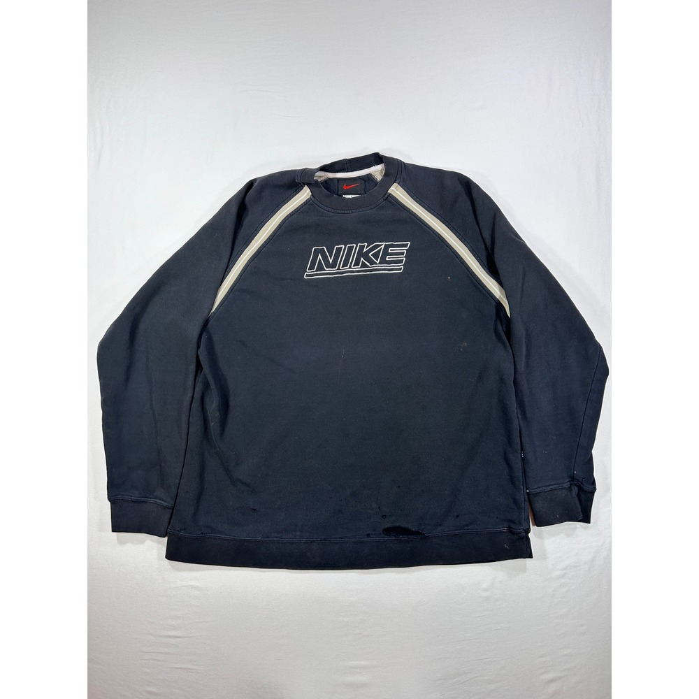Vintage Nike Embroidered Center Logo Raglan Stripe Sweatshirt Large Distressed